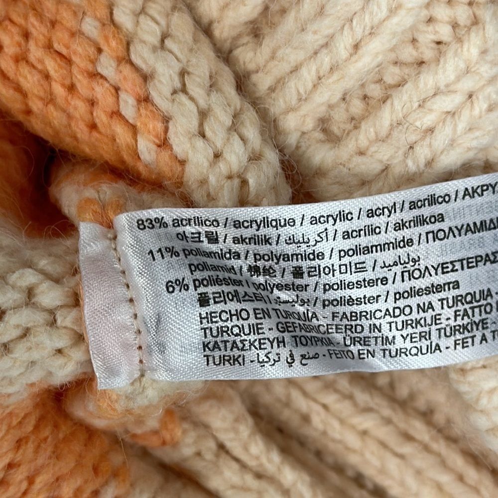 ZARA Orange Cream Striped Floral Knit Vest NWT Size L Textured Sweater Vest - Picture 7 of 9